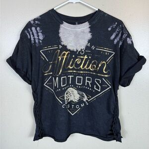 Affliction Womens T-Shirt Tee Black Size XL Grunge Biker Distressed Casual